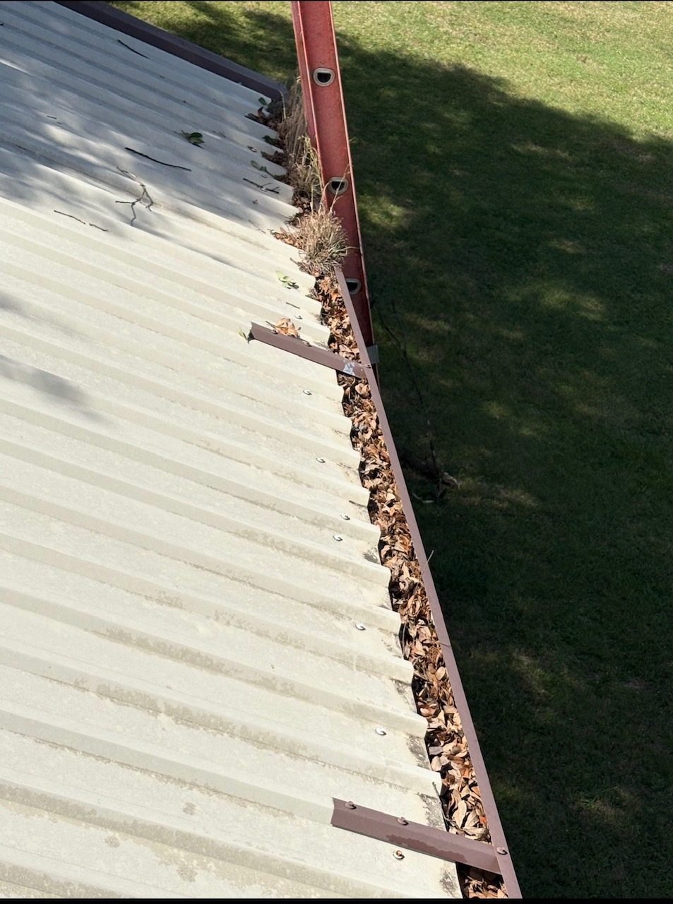 Metal roofline before gutter cleaning